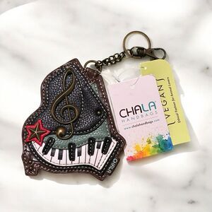 Chala Music Piano Key Note Coin Purse Key Chain Vegan Faux Leather Bag Fob Charm